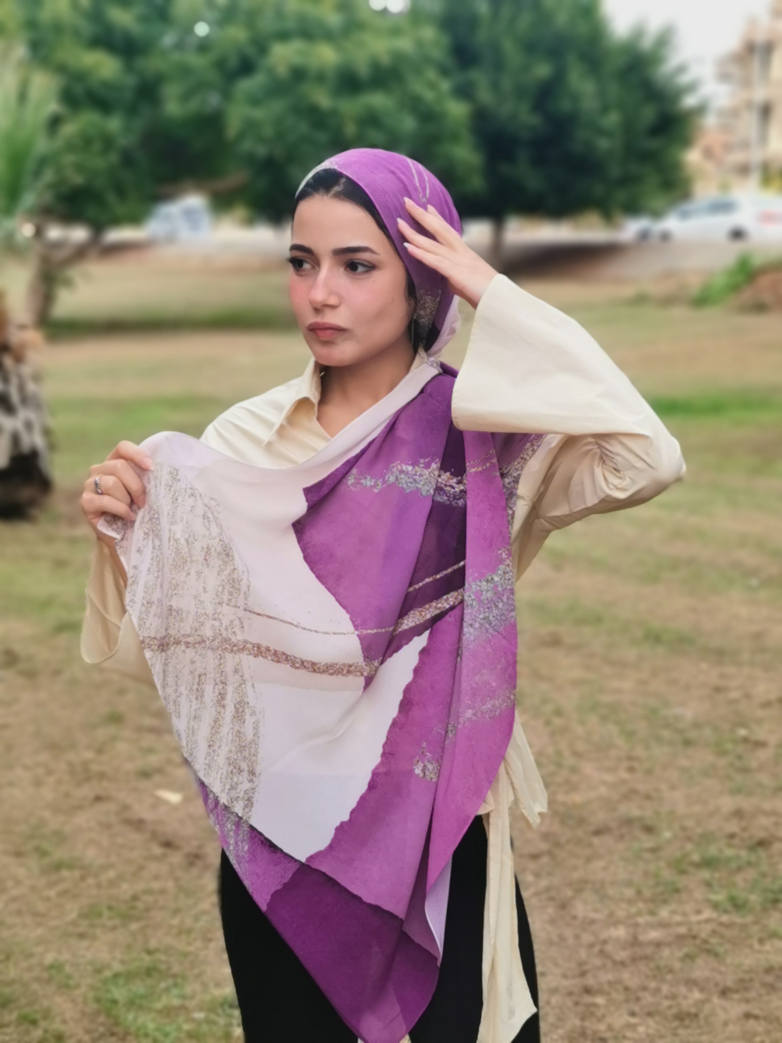 Purple Marble Chiffon Scarf